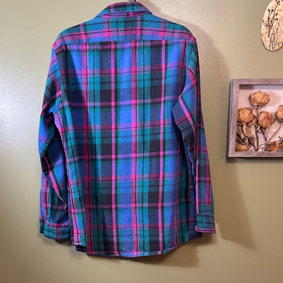 Vintage 100% cotton  funky multi color plaid flannel Gander Mountain size large - Picture 5 of 8
